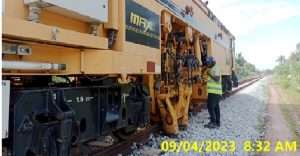 Heavy Duty Ballast Tamping Work is in progress at Ch.68+050 to 68+900