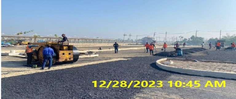 Bituminous Concrete BC work is in progress at Coxs Bazar Station Car Parking area
